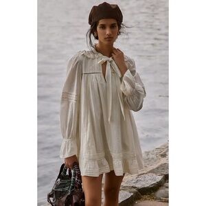 NWT Free People 5 o'clock Tea Time Mini Dress Linen Cream